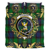 Stewart Old Modern Tartan Crest Bedding Set - Golden Thistle Style